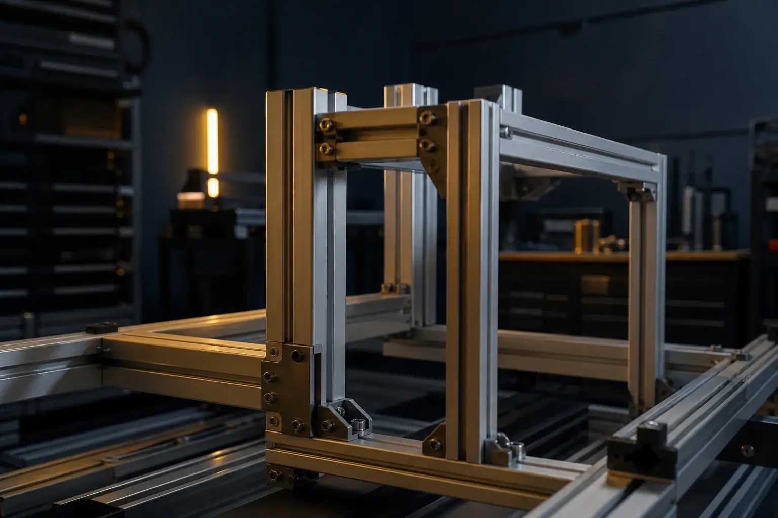 T-slot aluminium framing assembled into a machine frame